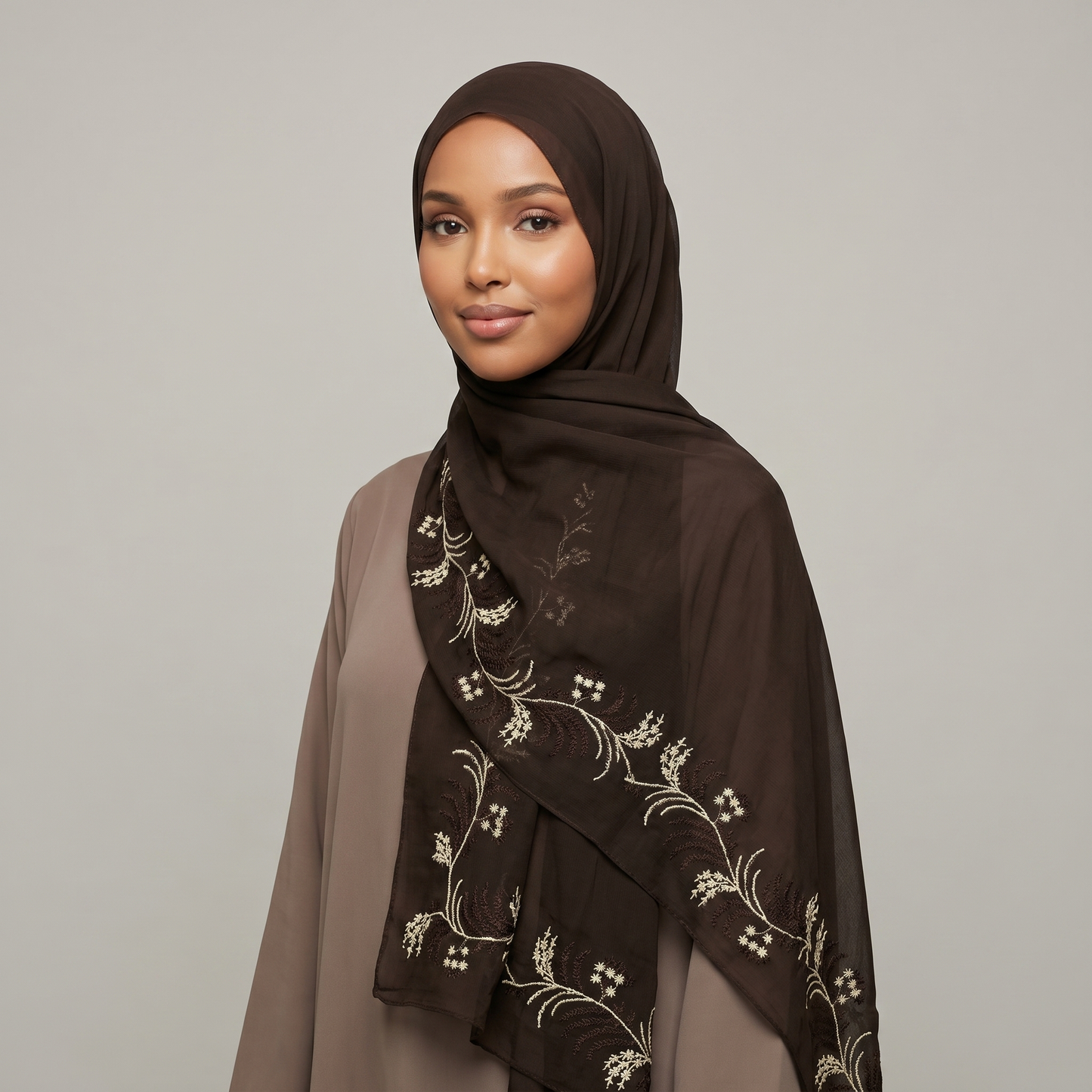 Espresso Fleur Voile Hijab