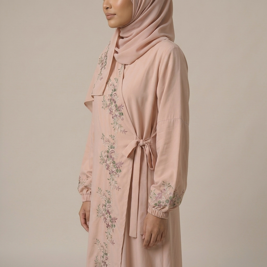 Dusty Pink Floral Embroidered Prayer Dress