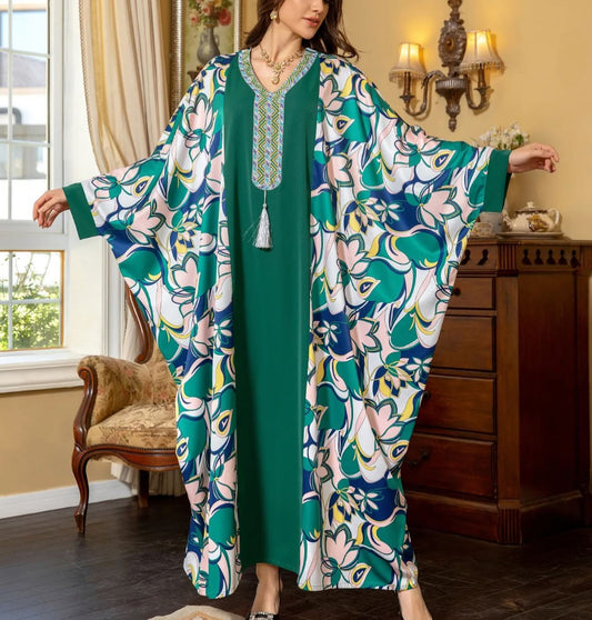 Green Pattern Abaya - Free Size