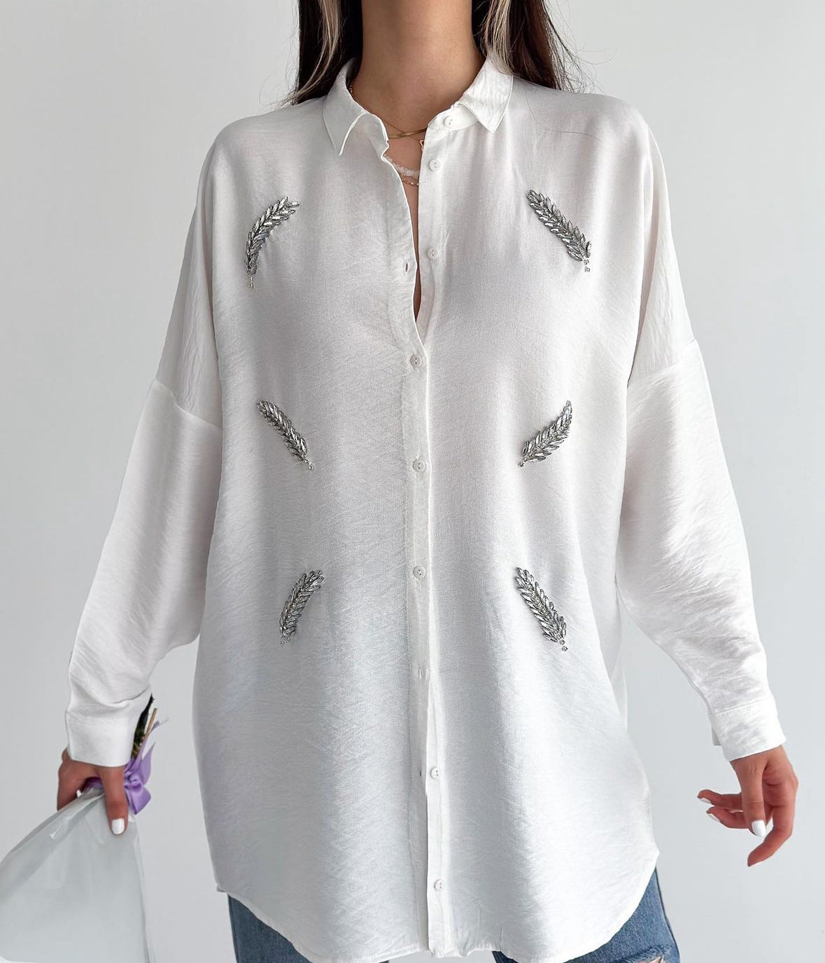 Embroidered Feather Top