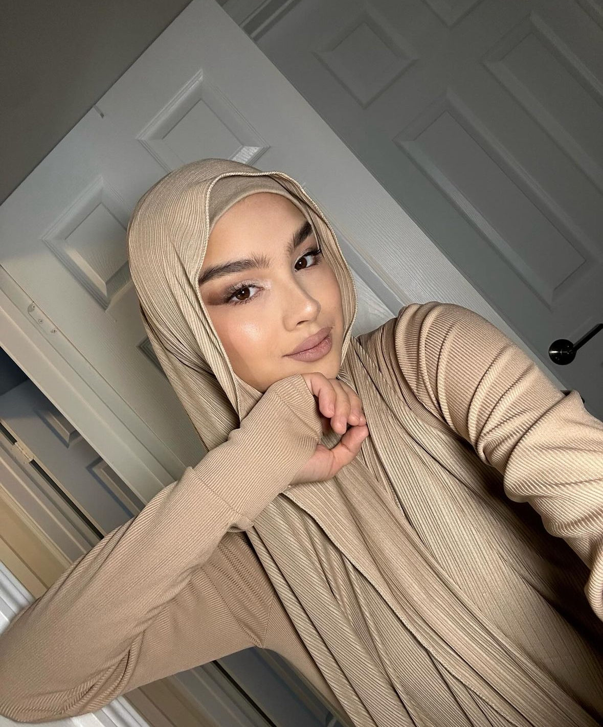 Beige Ribbed Jersey Hijab