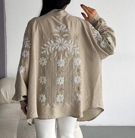 Beige Embroidered Kimono