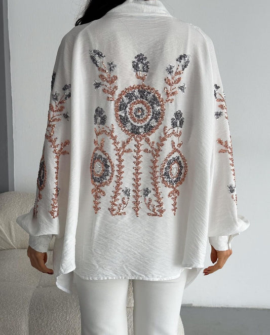 White Embroidered Kimono