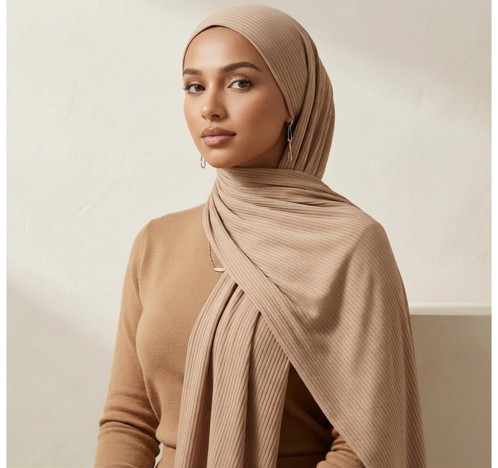 Mocha Ribbed Jersey Hijab