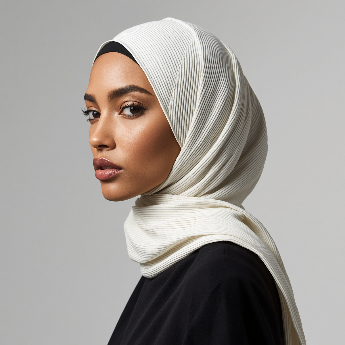 Off White Ribbed Jersey Hijab