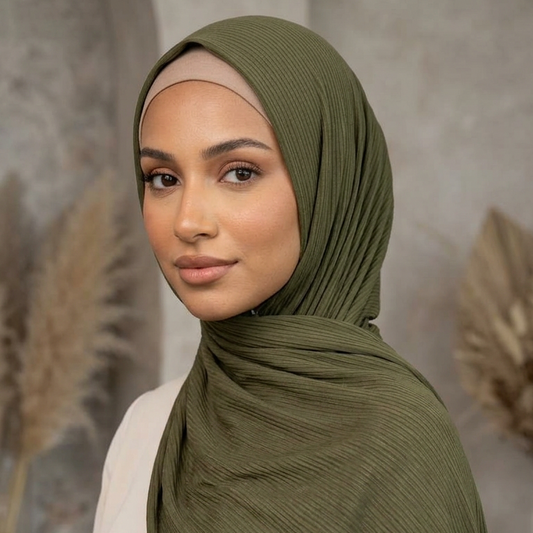 Olive Ribbed Jersey Hijab