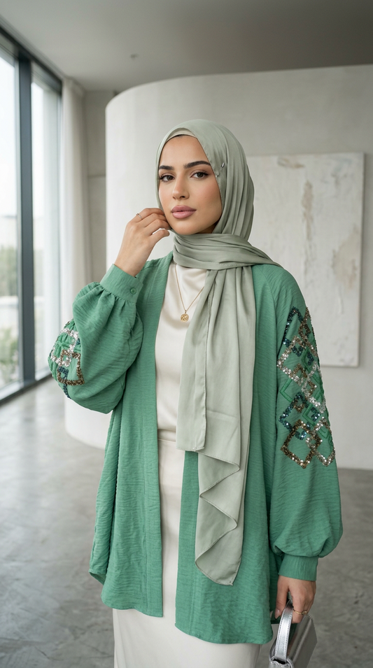 Green Embroidered Kimono