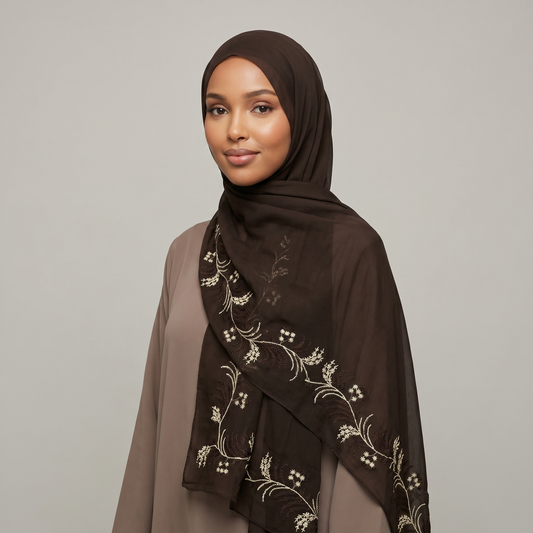 Espresso Fleur Voile Hijab