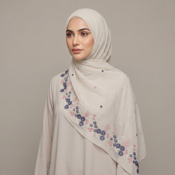Ivory Blossom Voile Hijab