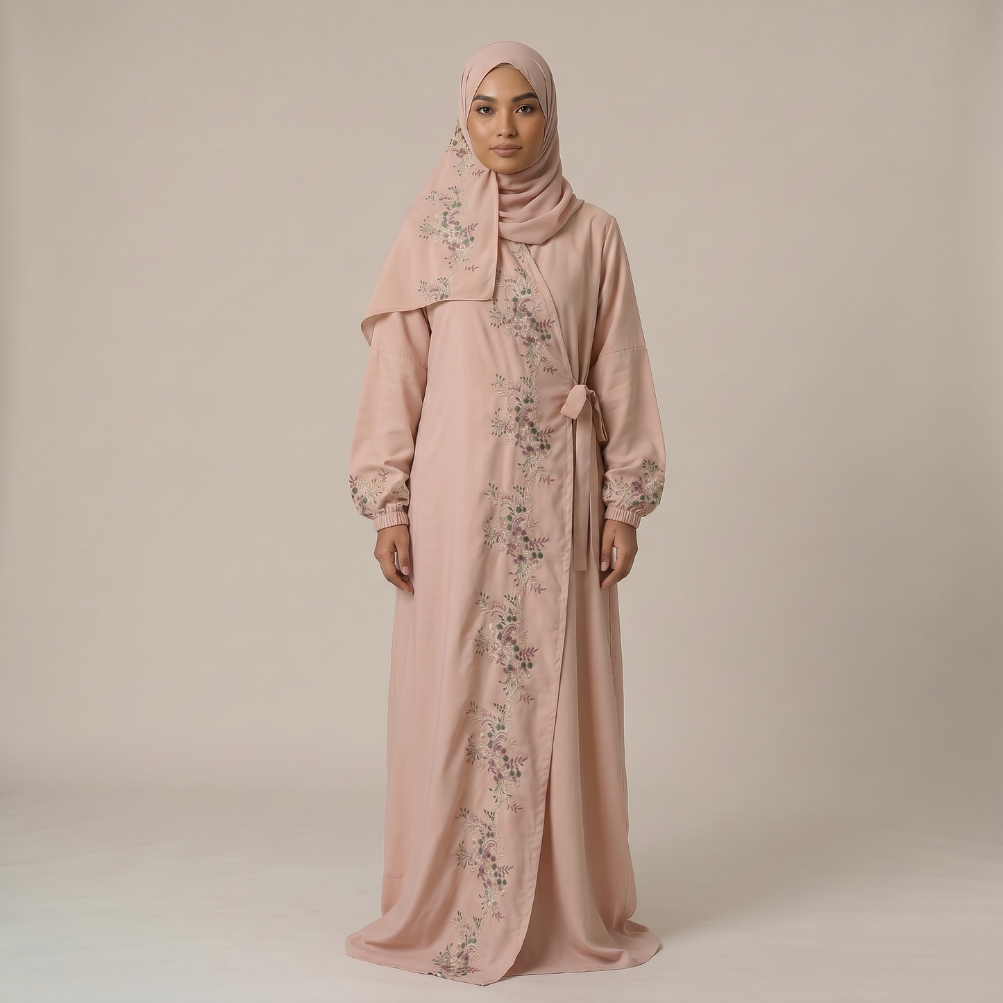 Dusty Pink Floral Embroidered Prayer Dress