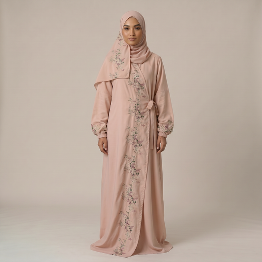 Dusty Pink Floral Embroidered Prayer Dress